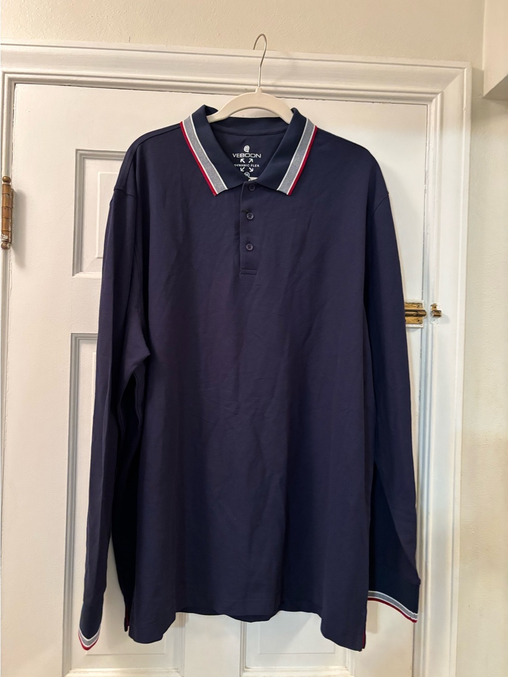 Veboon Men's Long-Sleeve Navy Polo with Contrast Trim 3XL